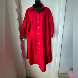 Talbots Womens red 3/4 Sleeve Button Front Shirt Dress Size 18WP plus petite